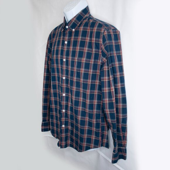 J Crew Mercantile Flex Button Down Shirt Mens M Blue Plaid Long Sleeve Slim L12X - Picture 2 of 5